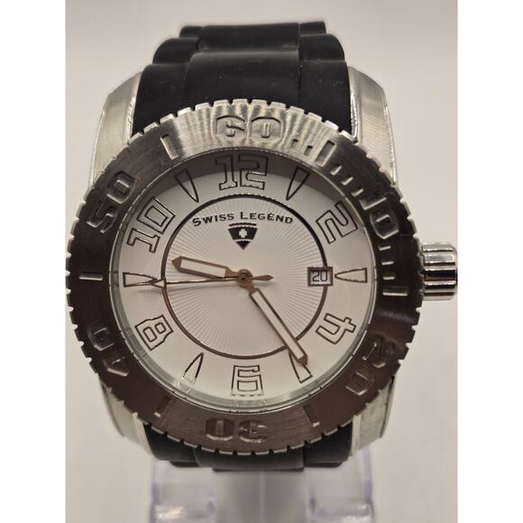 Swiss Legend Men's Commander Stainless Steel Black Silicone White Dial Watch - Picture 1 of 10